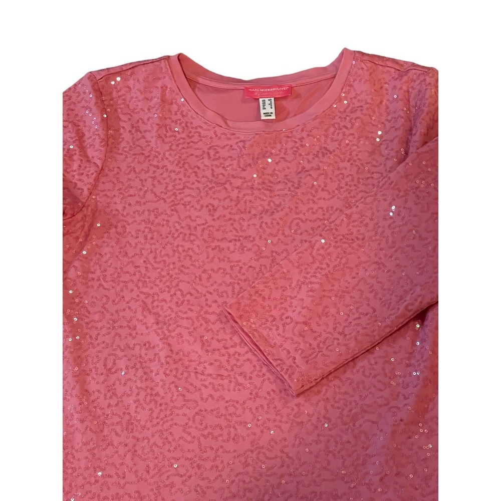 Isaac Mizrahi Live Top Womens XS Pink‎ Sequin 3/4 Sleeve Special Edition Lined